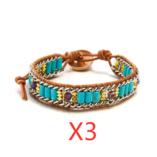 Pulsera de Cuero Tejida a Mano con Piedra Imperial Coloreada - Image 12