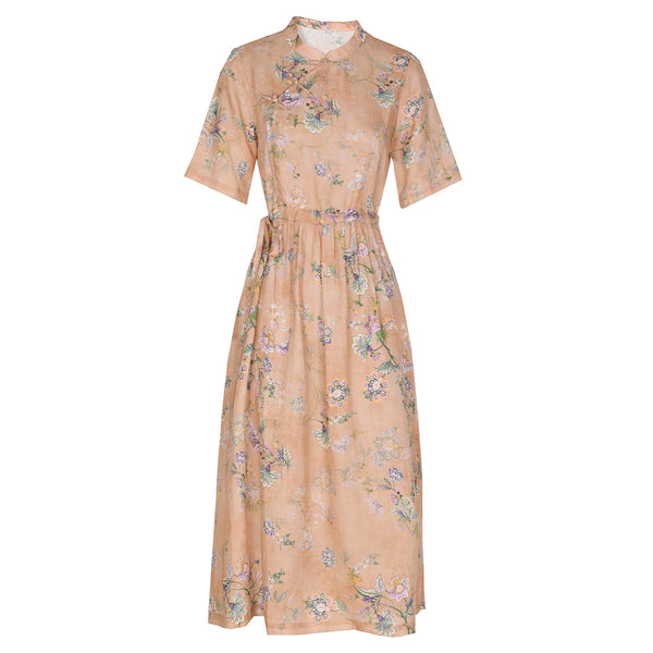 Vestido Cheongsam Retro Mujer Estampado Literario en Ramio - Image 3