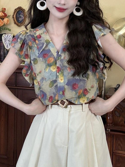 Blusa Elegante Retro con Escote en V para Mujer - Image 12