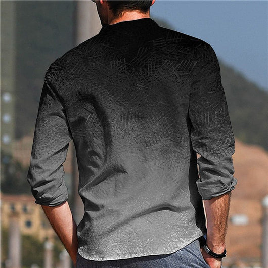 Camisa Casual de Manga Larga con Cuello de Pie Degradado para Hombre - Image 17
