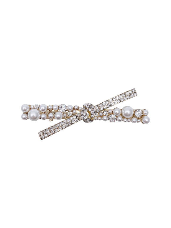 Broche Lateral de Perla con Diamante de Corazón para Niñas
