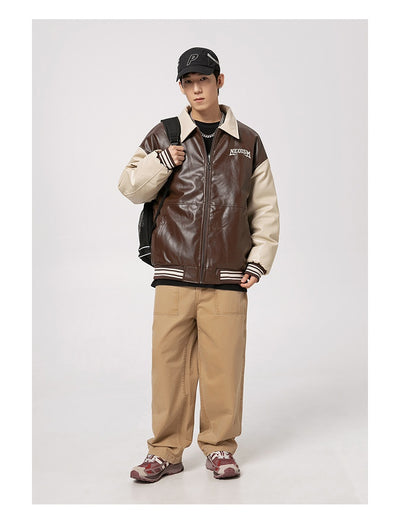 Chaqueta de Cuero PU Estilo Retro Americano con Letras Bordadas para Hombre - Image 11