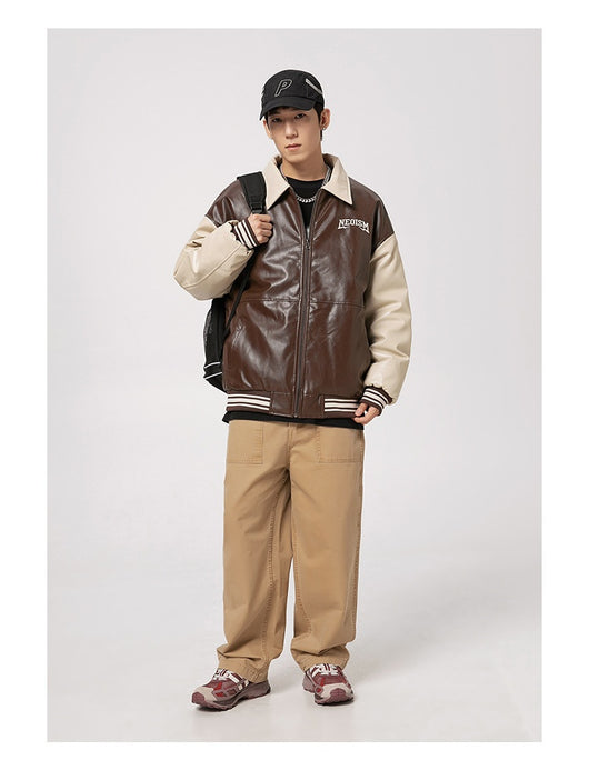 Chaqueta de Cuero PU Estilo Retro Americano con Letras Bordadas para Hombre - Image 11