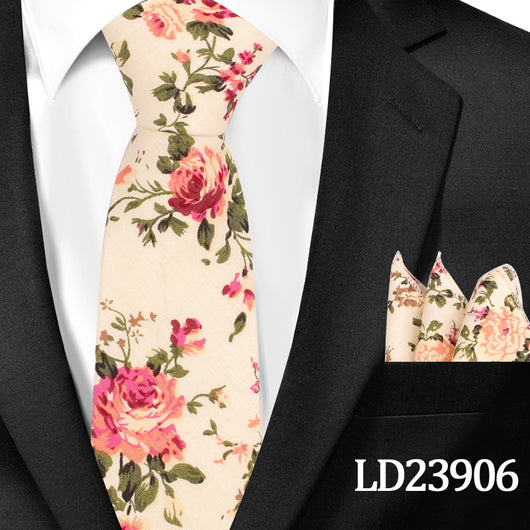 Corbata Casual de Algodón con Estampado Floral 6cm + Pañuelo de Bolsillo - Image 36