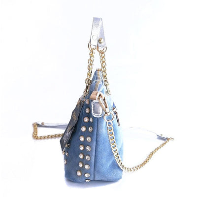 Bolso Mensajero Vaquero con Diamantes y Diseño Asimétrico - Image 9