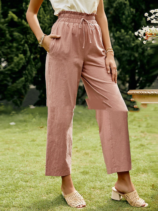 Pantalón Holgado de Cintura Alta con Rayas Horizontales y Cinturón - Image 3