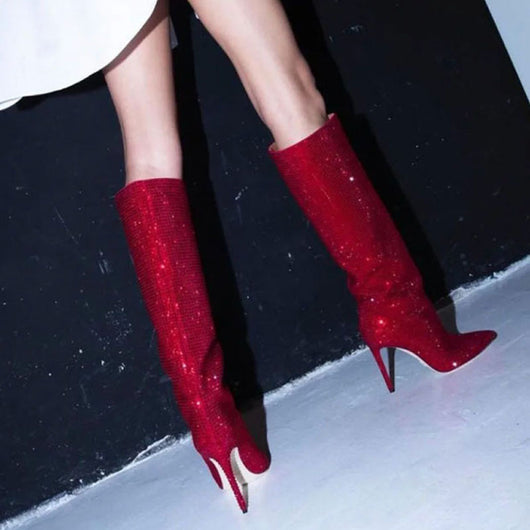 Botas Altas de Tacón Stiletto con Strass y Punta Fina en Cachemira - Image 3