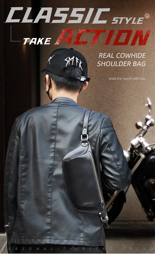 Bolso de Pecho de Cuero Genuino para Hombre - Bandolera Retro Estilo Casual - Image 6