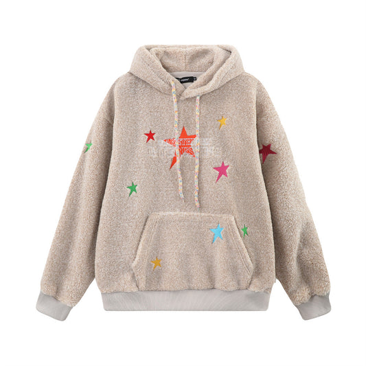 Abrigo Sudadera de Lana Cordero con Capucha - Diseño Oversize Pentágrama Bordado Invierno