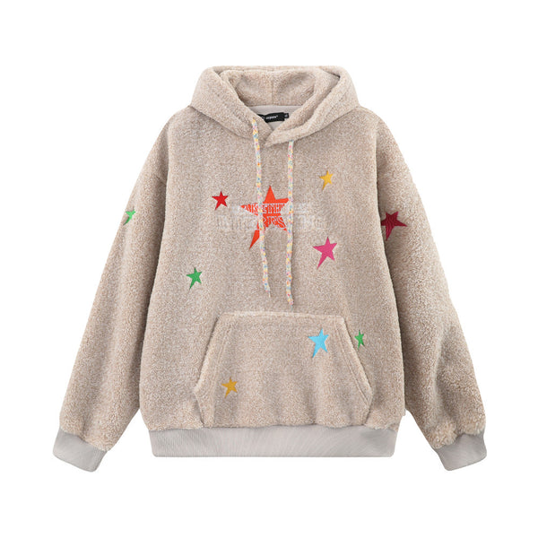 Abrigo Sudadera de Lana Cordero con Capucha - Diseño Oversize Pentágrama Bordado Invierno