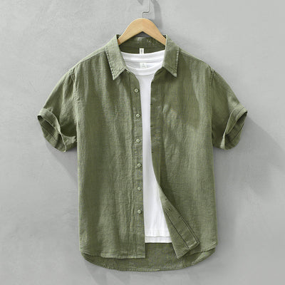 Camisa de Lino y Algodón Transpirable con Solapa de Manga Corta - Image 7