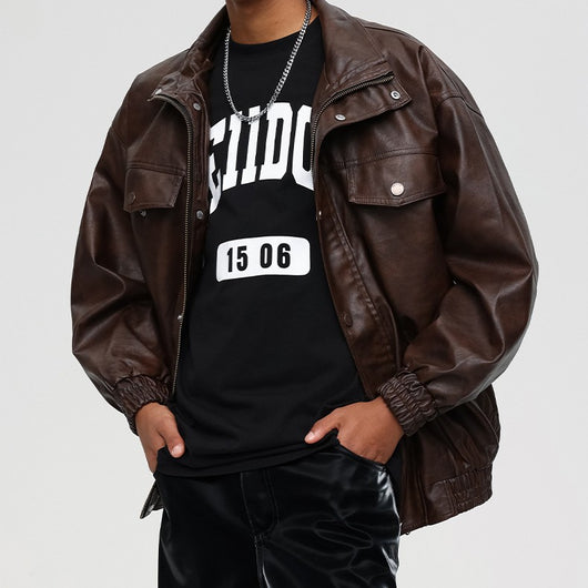 Chaqueta de Cuero PU Suelta y Moderna para Motociclista