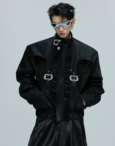 Chaqueta de Cuero Pesada con Cuello de Pie y Costuras de Crin de Caballo - Image 11