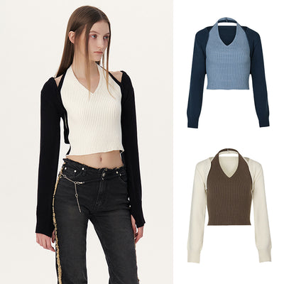 Conjunto de Dos Piezas: Cardigan Corto y Suéter Tejido de Manga Larga - Image 8