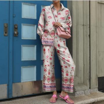 Conjunto de Blusa Estampada de Manga Larga para Primavera y Otoño