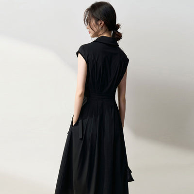Vestido Camisero Ajustado de Algodón con Pliegues Simétricos y Corte Vertical - Image 3