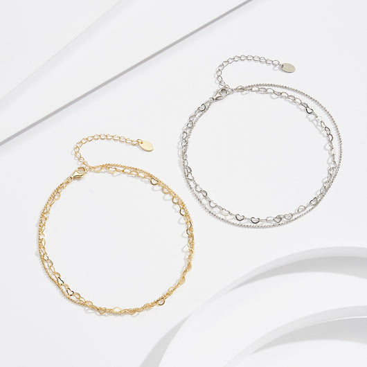 Collar y Tobillera Doble Capa en Plata Esterlina S925 - Diseño Minimalista - Image 3