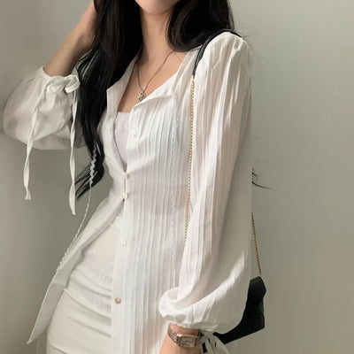 Conjunto Elegante de Diseño Francés: Blusa Ajustada con Protección Solar y Falda Esbeltecedora - Image 10