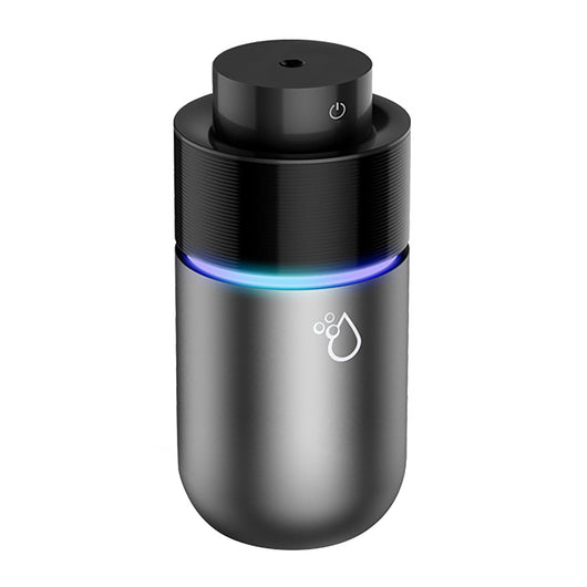 White car mini spray air purifying humidifier with a yellow light ring and a power button icon. - Image 5