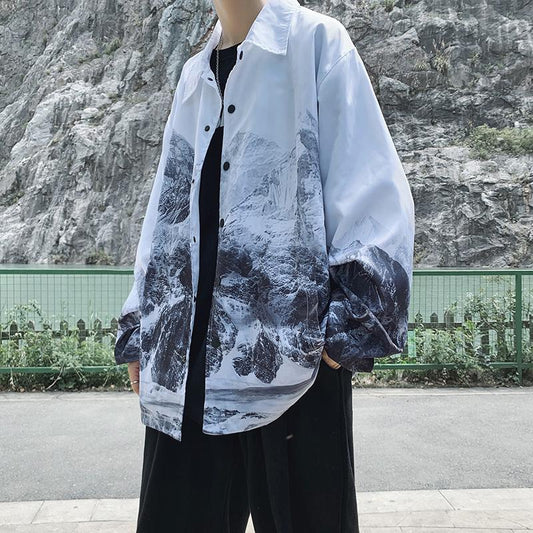Camisa Estampada Degradado Montaña Nevada para Hombre
