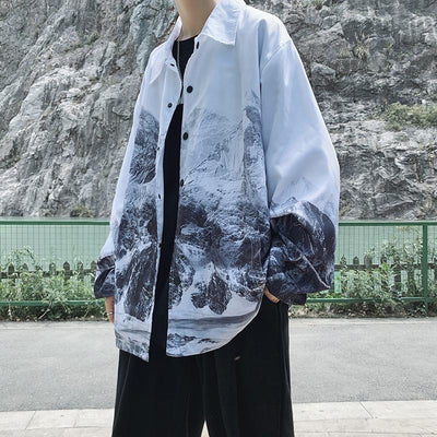 Camisa Estampada Degradado Montaña Nevada para Hombre