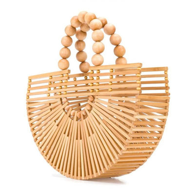 Bolsa Playera Semicircular de Rafia Tejida con Cuentas de Madera - Image 11