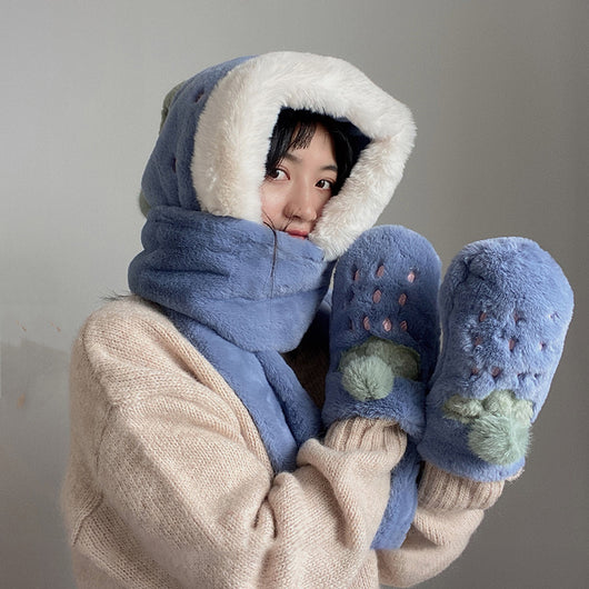 Conjunto Invierno Lujo: Gorro, Bufanda y Guantes de Terciopelo con Pelaje de Conejo - Image 3