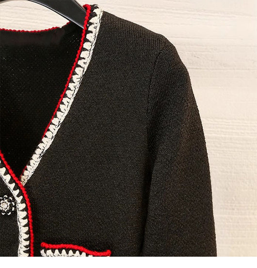 Vestido de Punto Negro Escote en V para Mujer - Image 8
