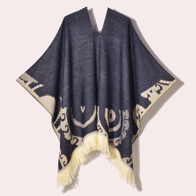 Poncho Denim Estilo Western con Flecos - Abrigo Cálido Unisex para Exteriores - Image 88