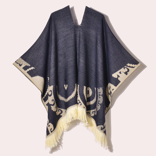 Poncho Denim Estilo Western con Flecos - Abrigo Cálido Unisex para Exteriores - Image 88