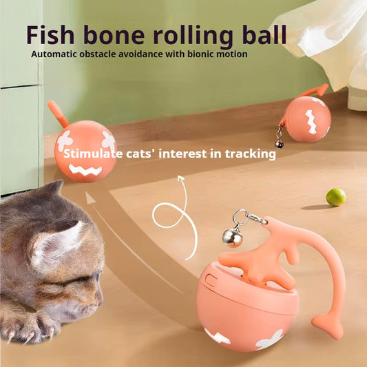 Juguete Interactivo Eléctrico para Gatos - Pelota Rodante USB con Diseño de Espina de Pescado