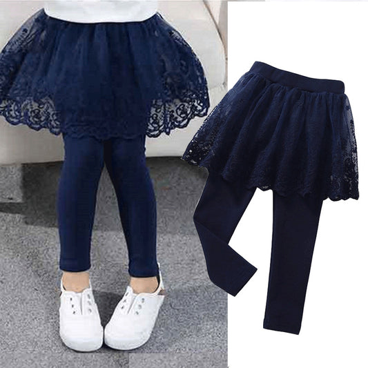 Leggins Infantiles con Falda de Encaje Algodón para Niñas