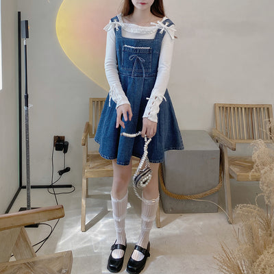 Vestido Denim con Detalles de Encaje para Mujer