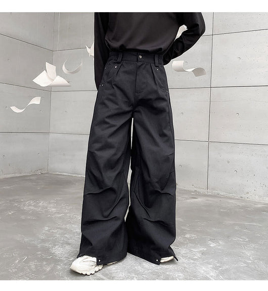 Pantalones Anchos Plisados Hombre - Corte Relajado Oscuro - Image 11