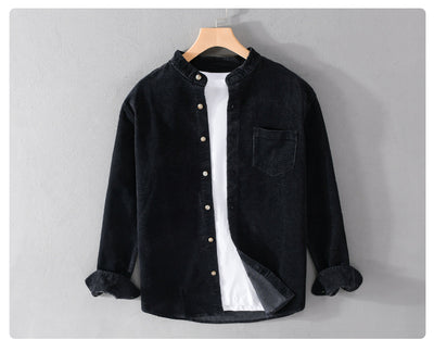 Camisa Retro de Pana para Hombre con Cuello Mao de Manga Larga - Image 10