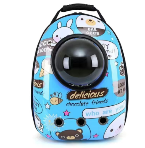 Black and white penguin-shaped pet carrier backpack with a transparent bubble window and ventilation holes. - Image 44