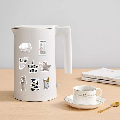 61 black and white aesthetic stickers featuring various objects like cameras, cats, skulls, and text for personalization. - Image 13