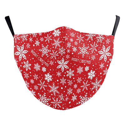 Black double-layer dust mask with a vibrant, multi-colored snowflake digital print and ear hooks. - Image 3