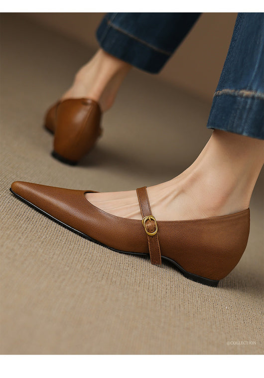 Pumps Retro Francés Punta Fina de Piel de Oveja para Mujer - Image 27
