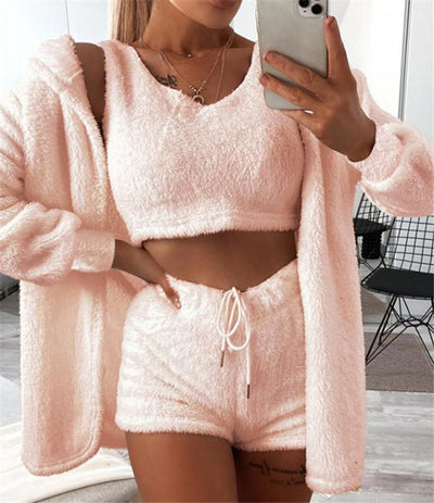 Conjunto de Pijama de Tres Piezas de Felpa Suave para Casa - Image 10