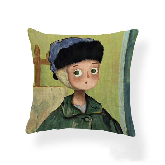 Funda de Almohada Estampada Niña Caricatura Cojín Pintura al Óleo Tela Mixta - Image 7
