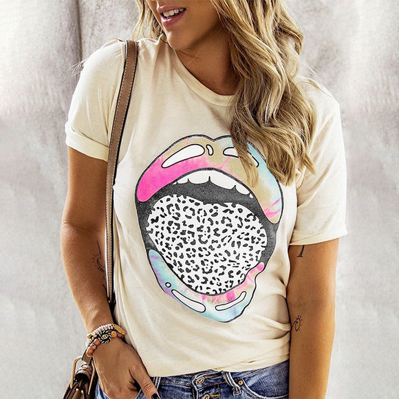 Blusa Suelta con Estampado y Cuello Redondo