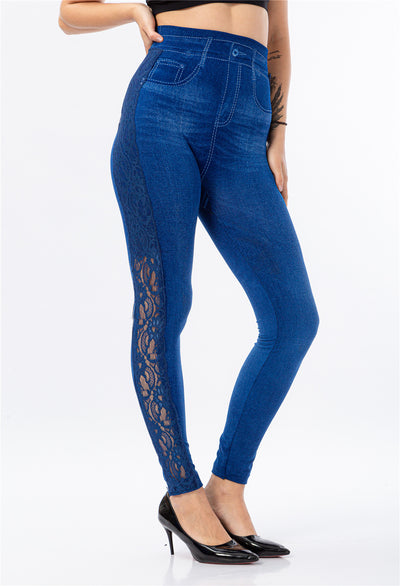 Leggins Talle Alto con Detalles de Encaje Efecto Denim - Image 3