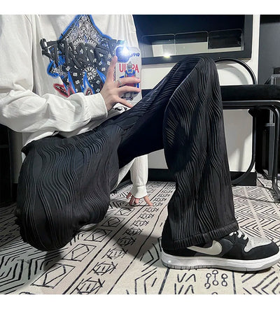 Pantalones Casuales Anchos de Seda Helada con Drapeado Suelto para Hombre - Image 13