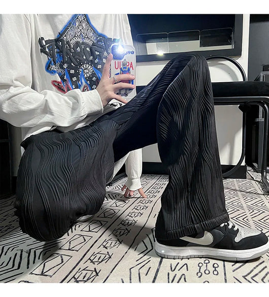 Pantalones Casuales Anchos de Seda Helada con Drapeado Suelto para Hombre - Image 13