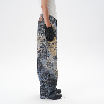 Pantalones Vaqueros Rectos con Estampado 3D Efecto Graffiti Rasgado - Image 14