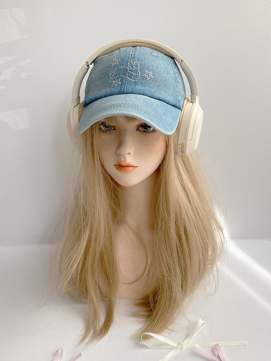 Gorra de Béisbol Denim Azul con Cristales Brillantes XINGX - Image 3