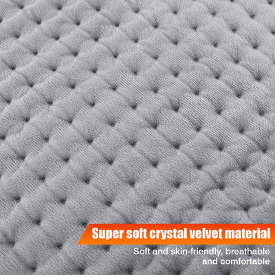 Gray quilted electric heating pad with a white wired controller and power plug, partially rolled up. - Image 7