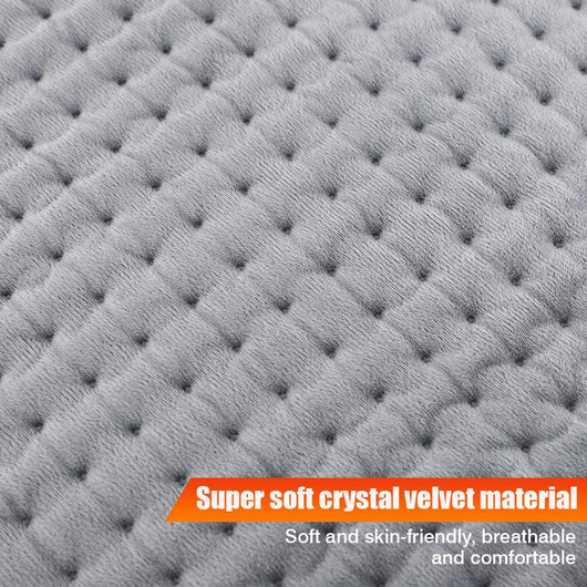 Gray quilted electric heating pad with a white wired controller and power plug, partially rolled up. - Image 7