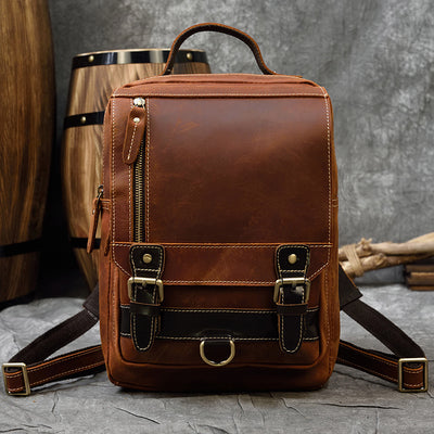 Mochila Multifuncional de Cuero Crazy Horse Retro para Hombre y Estudiantes - Image 9